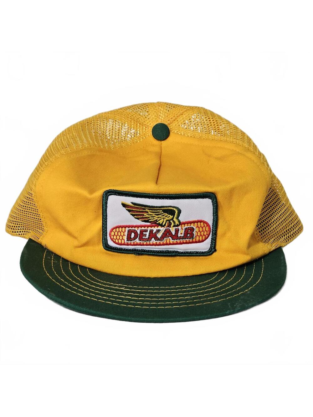 Vintage DEKALB Yellow and Green Mesh Snapback Hat Cap Retro Farming Logo
